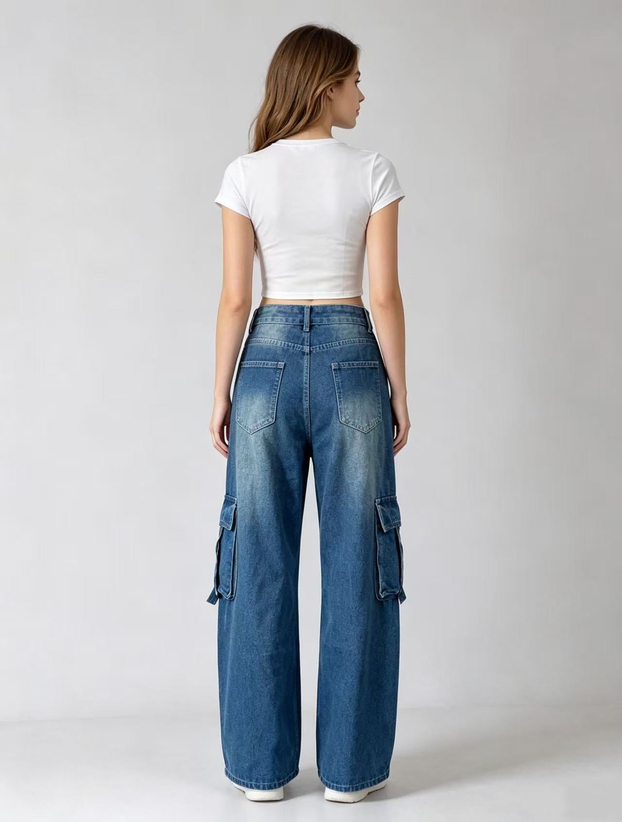 Women's Wide Leg Cargo Denim Jeans