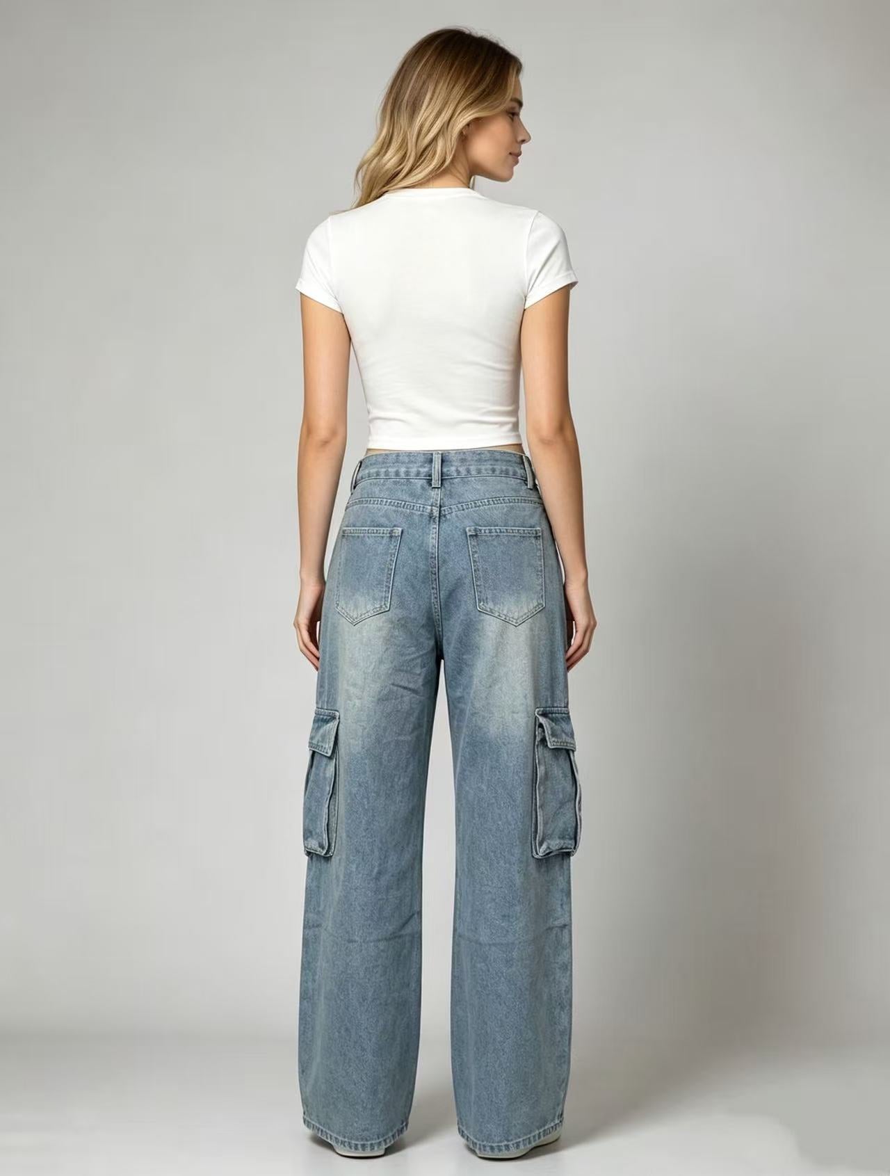 Women's Wide Leg Cargo Denim Jeans