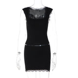 Women's Lace Trim Top & Skirt Set