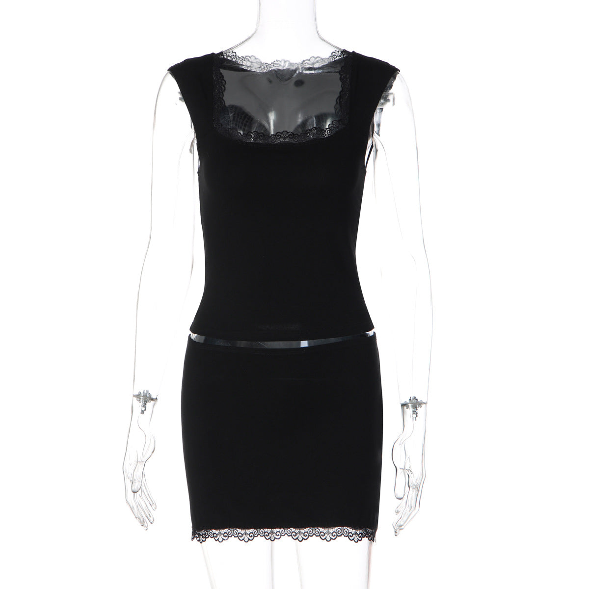 Women's Lace Trim Top & Skirt Set