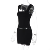Women's Lace Trim Top & Skirt Set