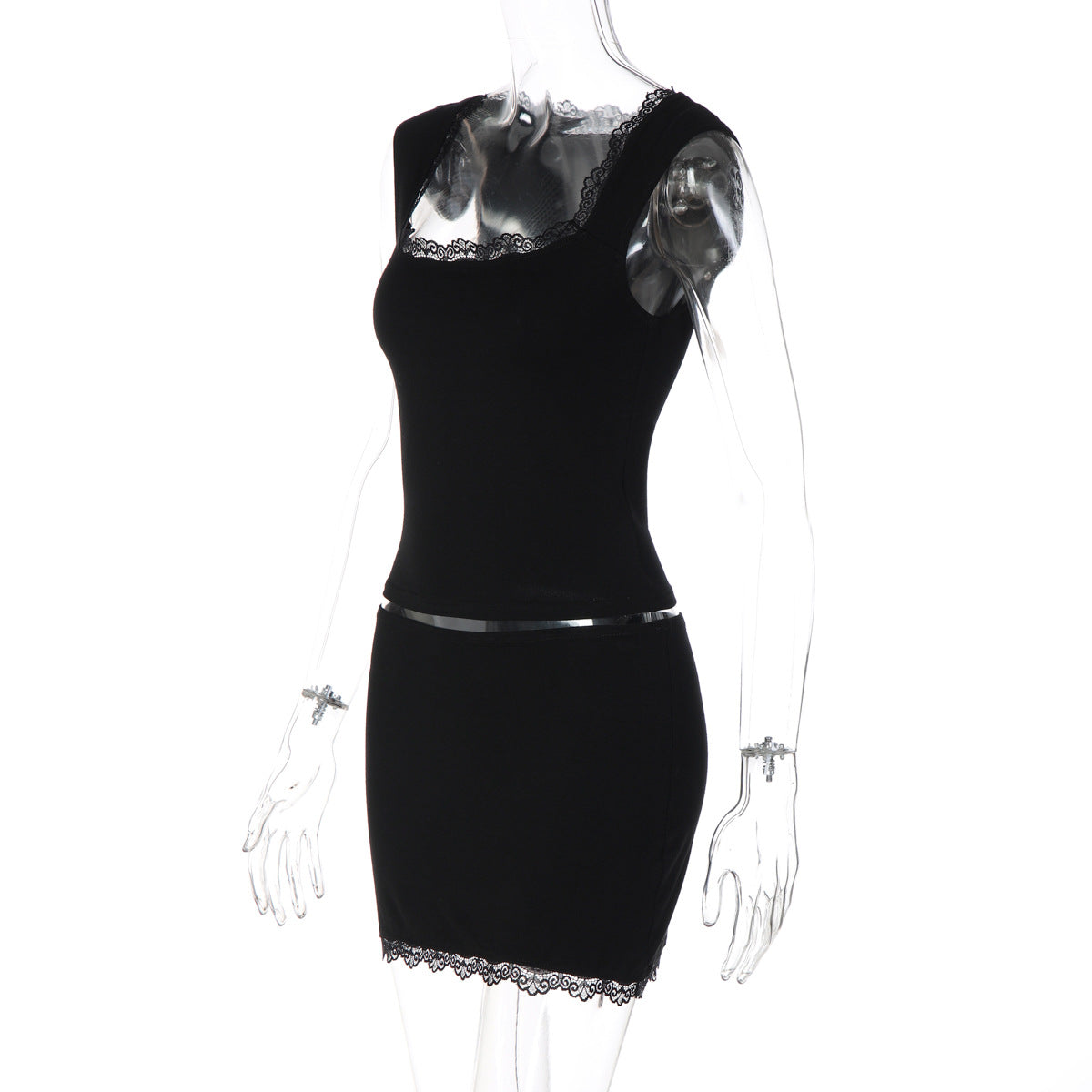 Women's Lace Trim Top & Skirt Set