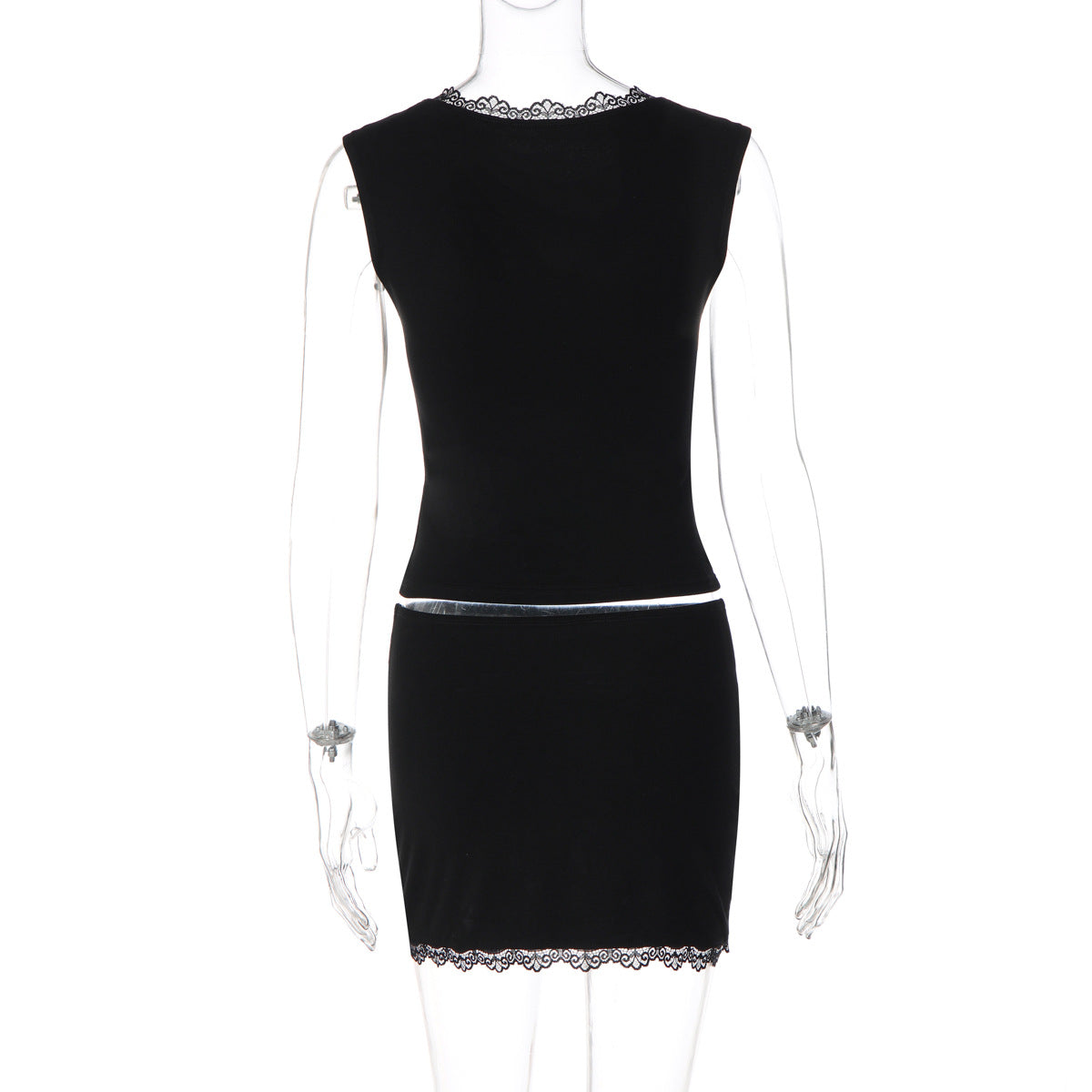 Women's Lace Trim Top & Skirt Set