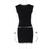 Women's Lace Trim Top & Skirt Set