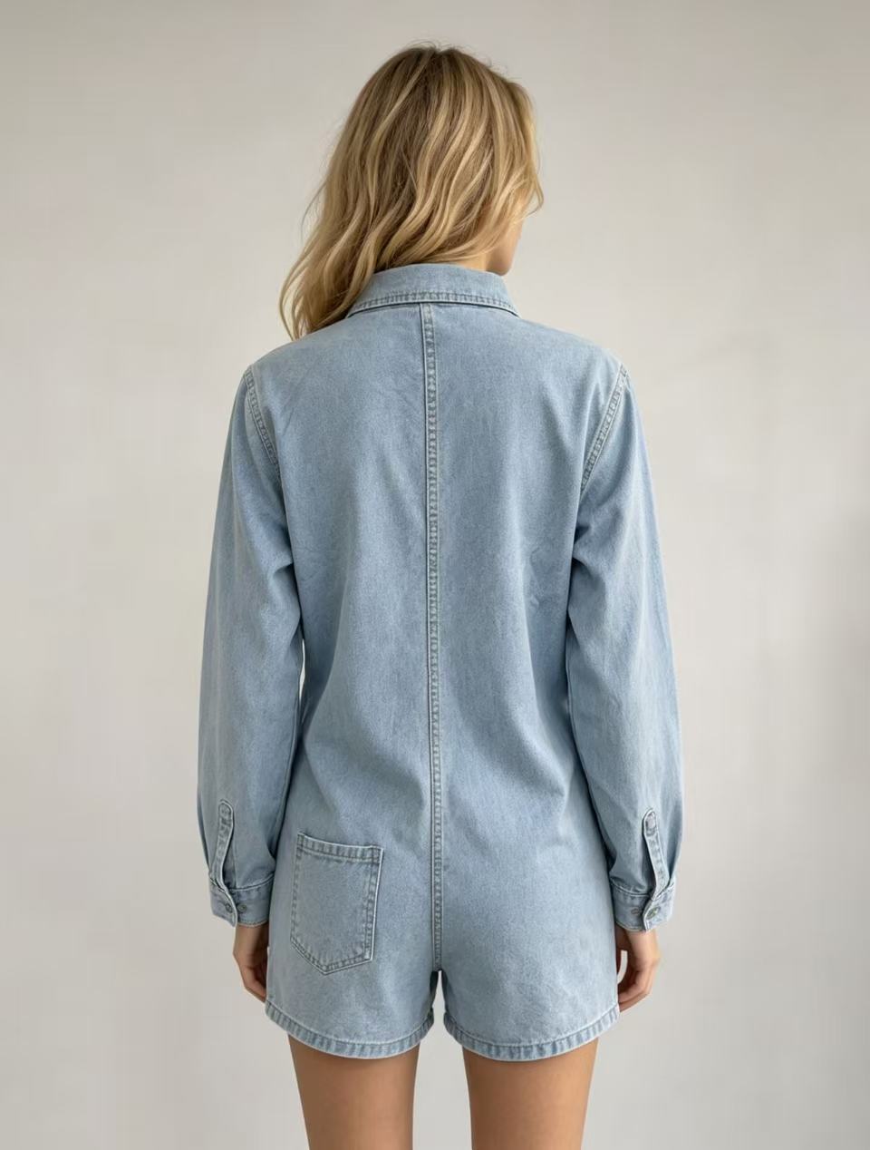 Women's Long Sleeve Denim Romper