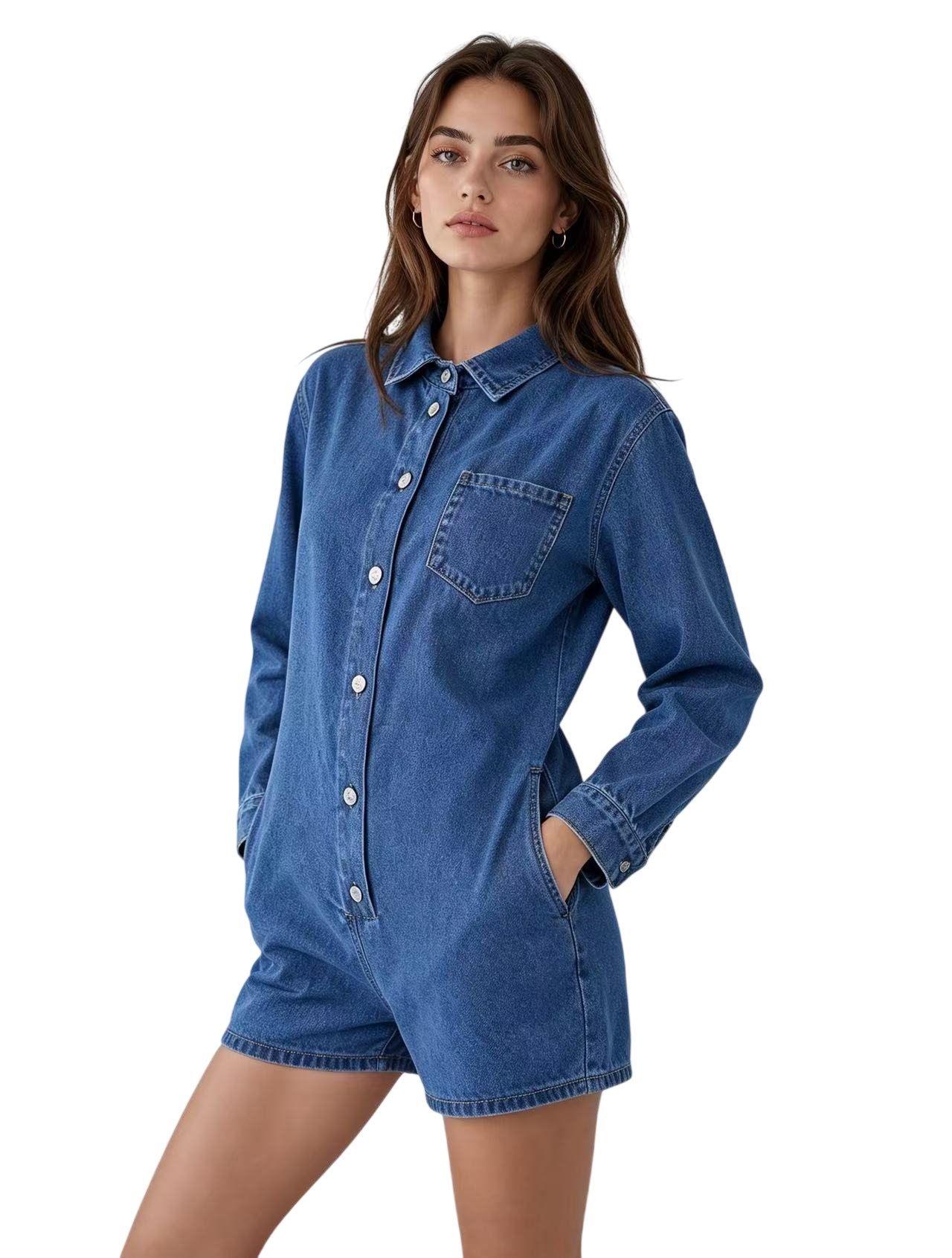 Women's Long Sleeve Denim Romper