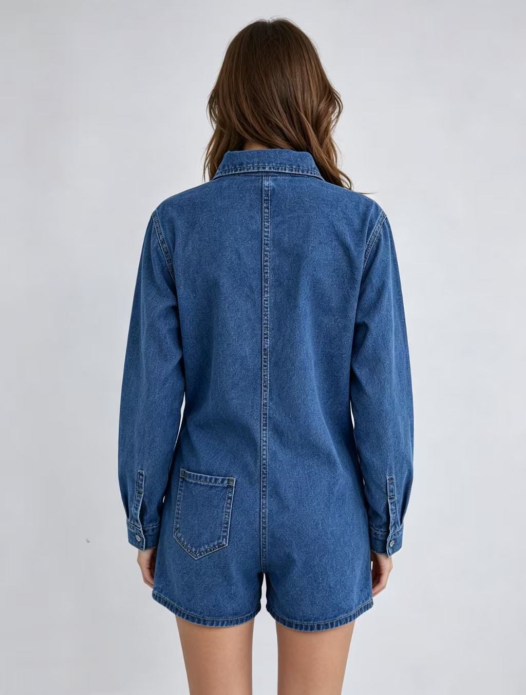 Women's Long Sleeve Denim Romper