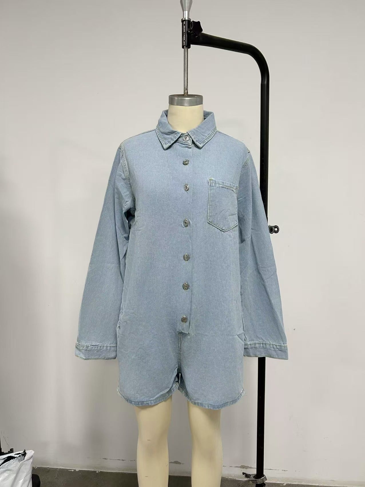 Women's Long Sleeve Denim Romper