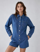 Women's Long Sleeve Denim Romper