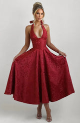 Women's Halter Neck A-Line Midi Dress
