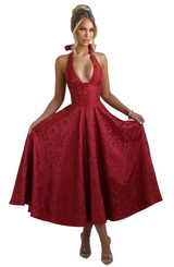 Women's Halter Neck A-Line Midi Dress