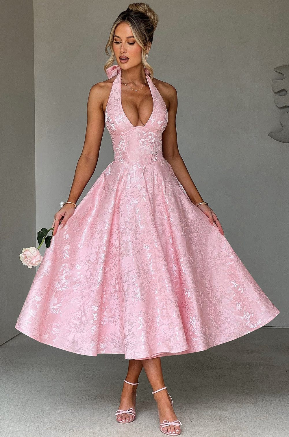 Women's Halter Neck A-Line Midi Dress