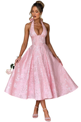 Women's Halter Neck A-Line Midi Dress