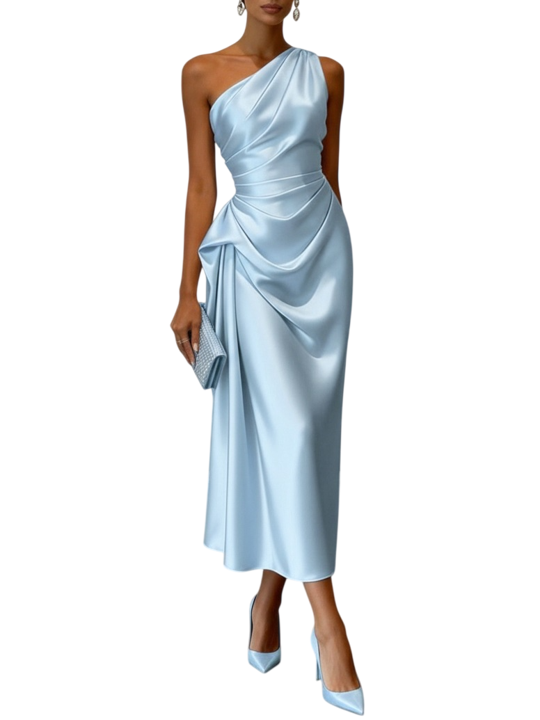 Women's One-Shoulder Satin Midi Dress