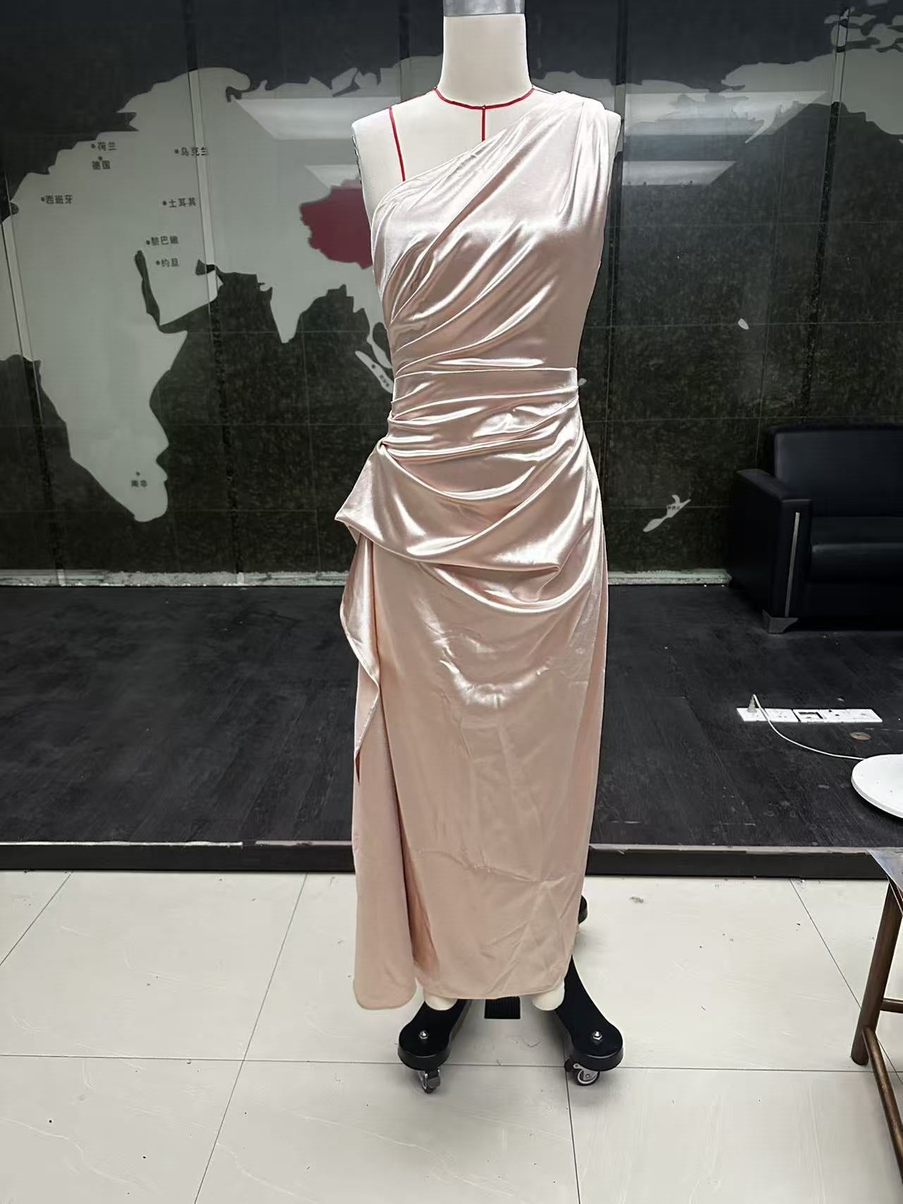 Women's One-Shoulder Satin Midi Dress
