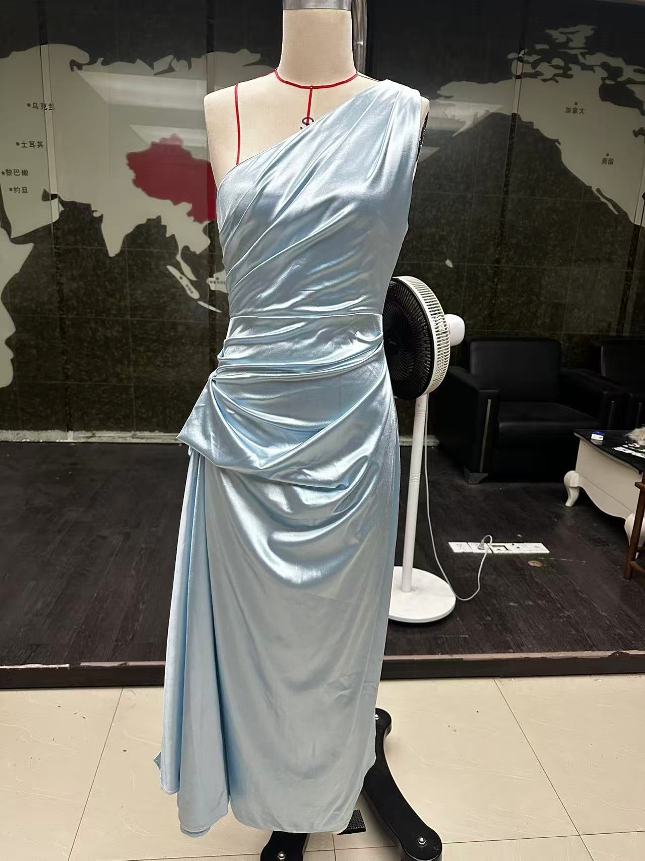 Women's One-Shoulder Satin Midi Dress
