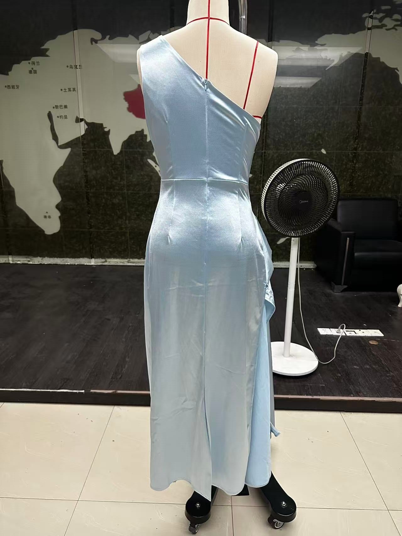 Women's One-Shoulder Satin Midi Dress
