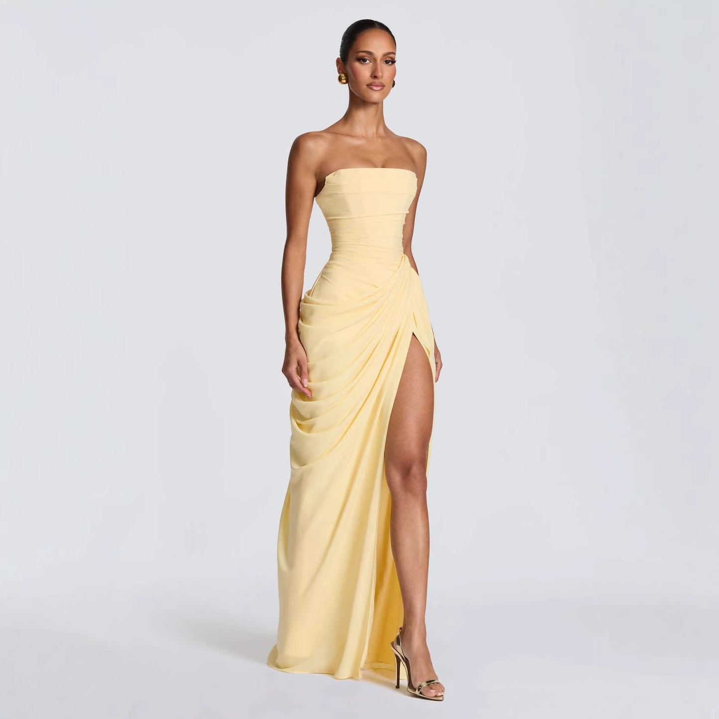 Women's Strapless Ruched Maxi Dress
