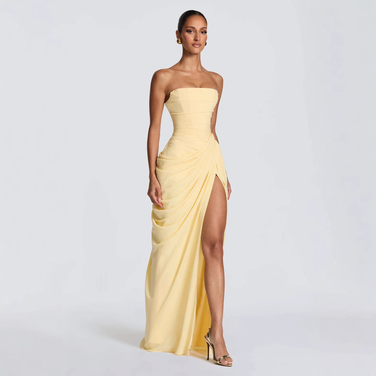 Women's Strapless Ruched Maxi Dress