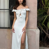Women's Off Shoulder Ruffle Midi Dress