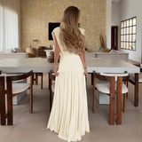 Women's Plunge Neck Pleated Maxi Dress