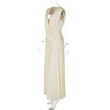 Women's Plunge Neck Pleated Maxi Dress