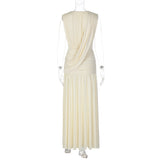 Women's Plunge Neck Pleated Maxi Dress