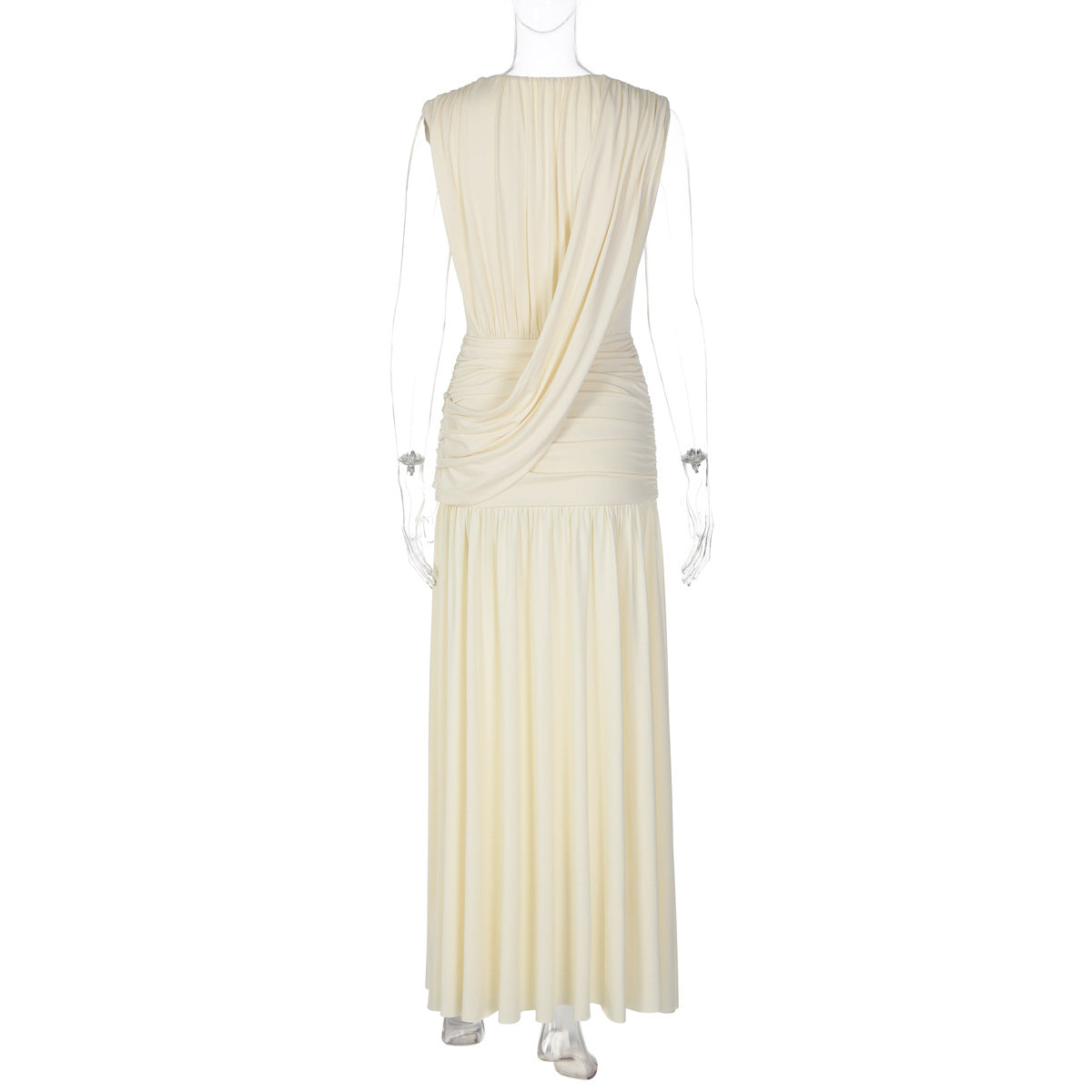 Women's Plunge Neck Pleated Maxi Dress