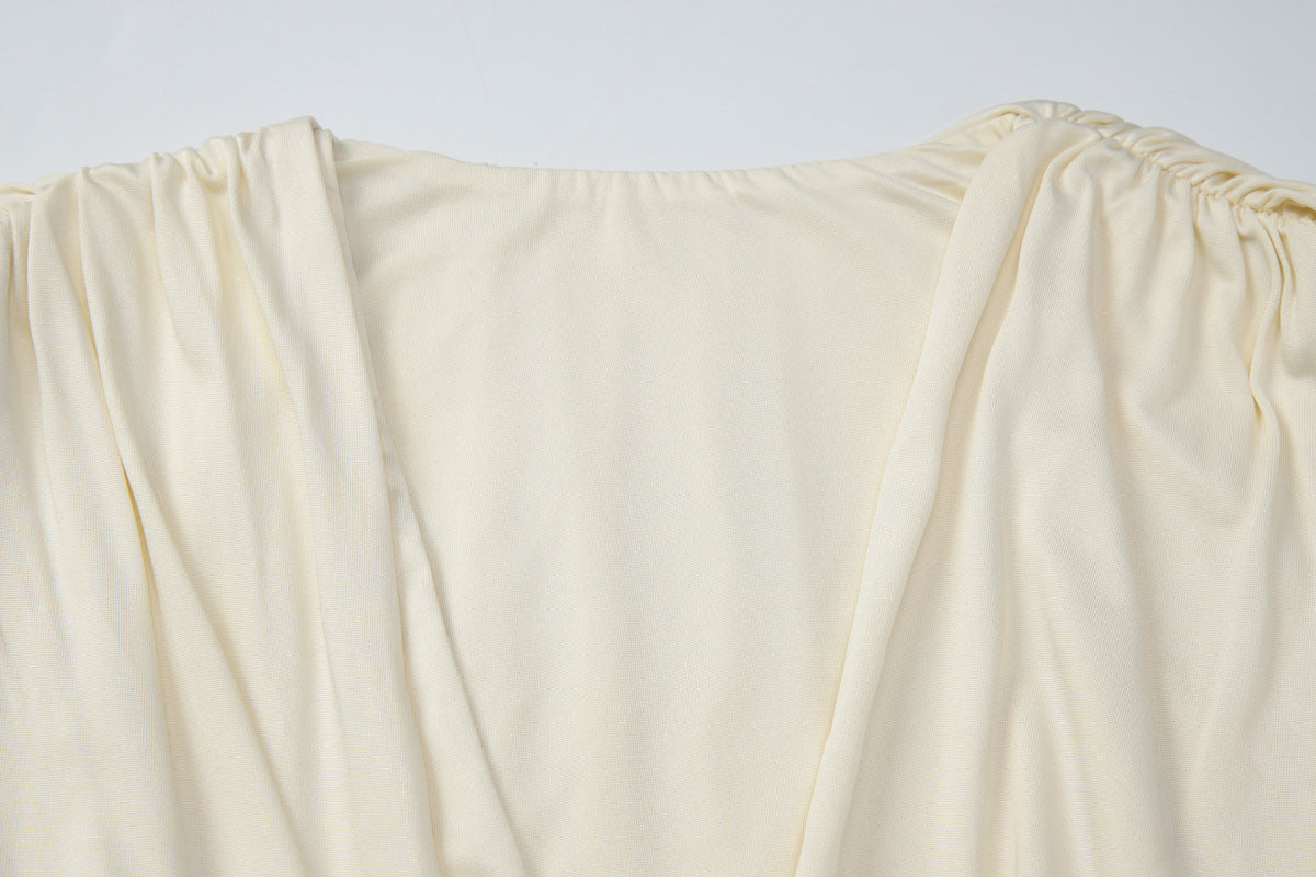 Women's Plunge Neck Pleated Maxi Dress