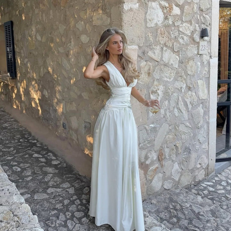 Women's Ruched V Neck Maxi Dress
