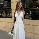 Women's Ruched V Neck Maxi Dress