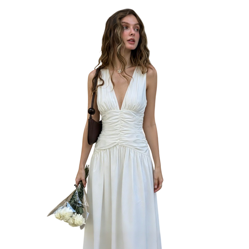 Women's Ruched V Neck Maxi Dress