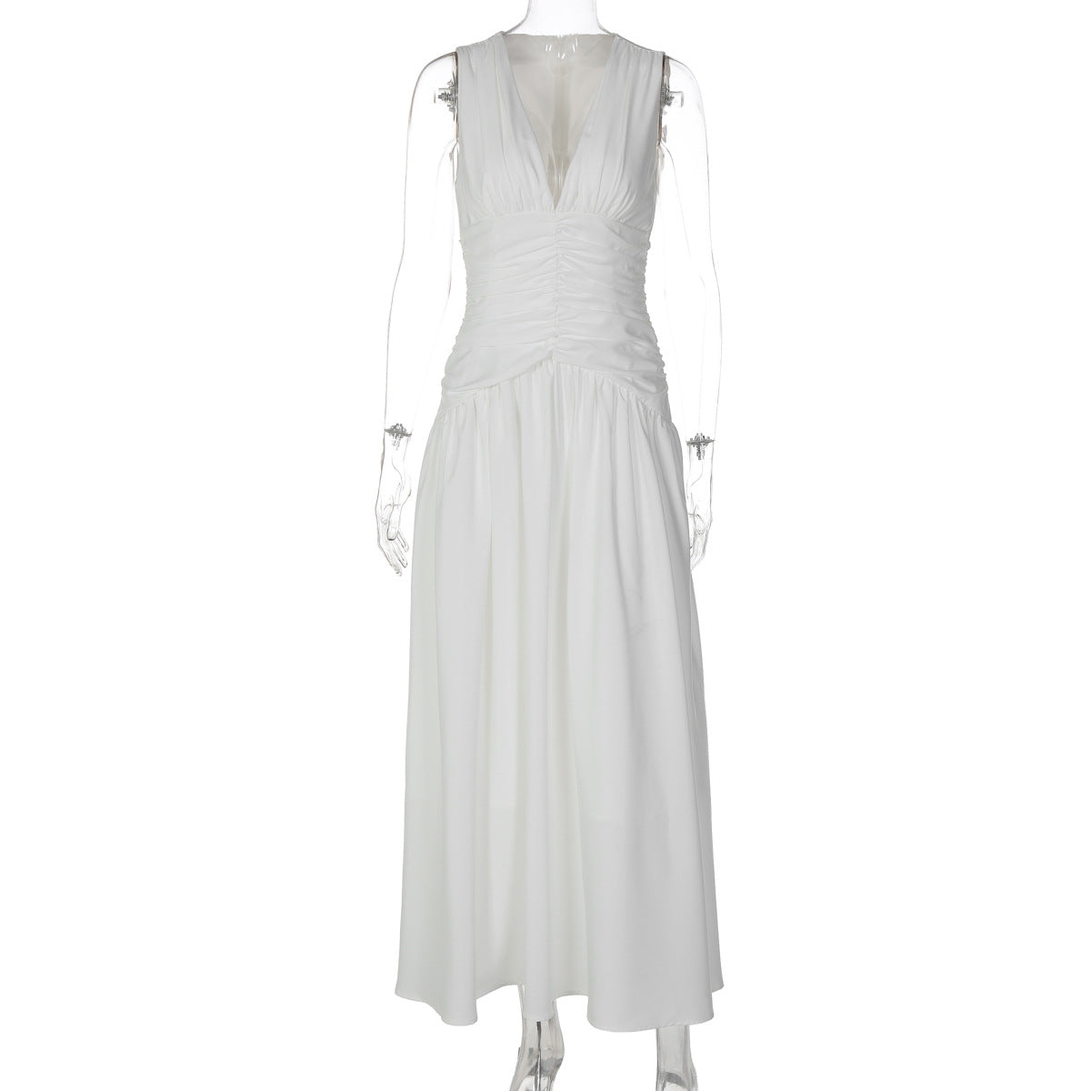 Women's Ruched V Neck Maxi Dress