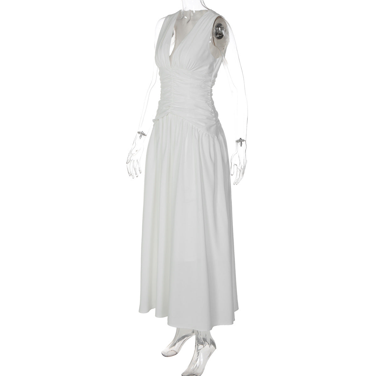 Women's Ruched V Neck Maxi Dress