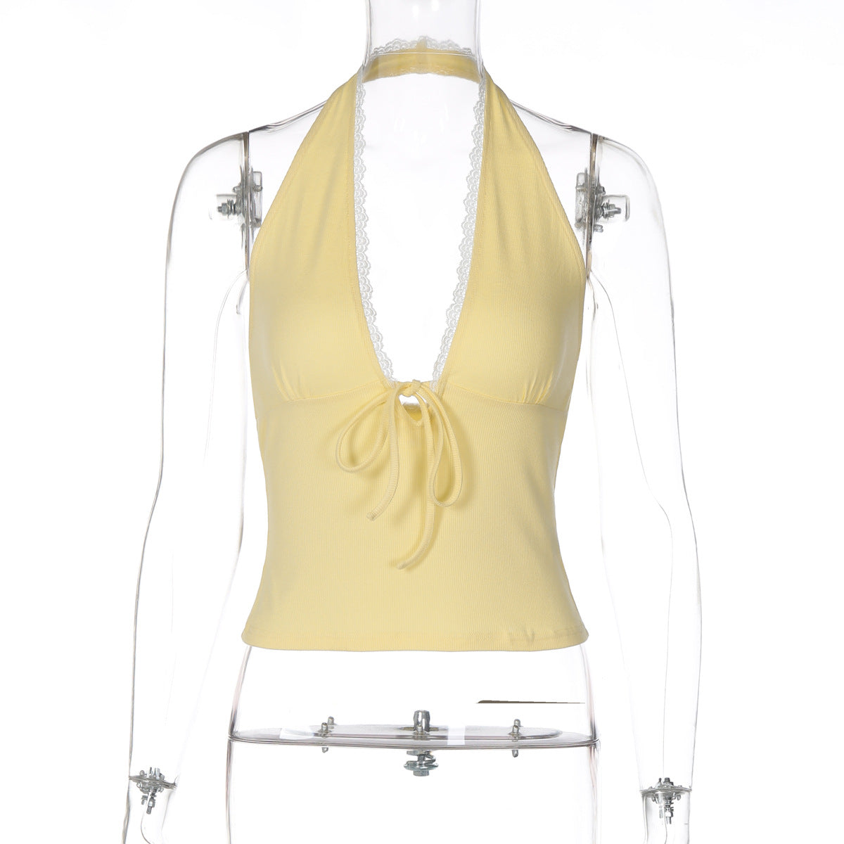Women's Halter Lace Trim Crop Top