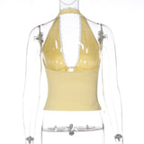 Women's Halter Lace Trim Crop Top