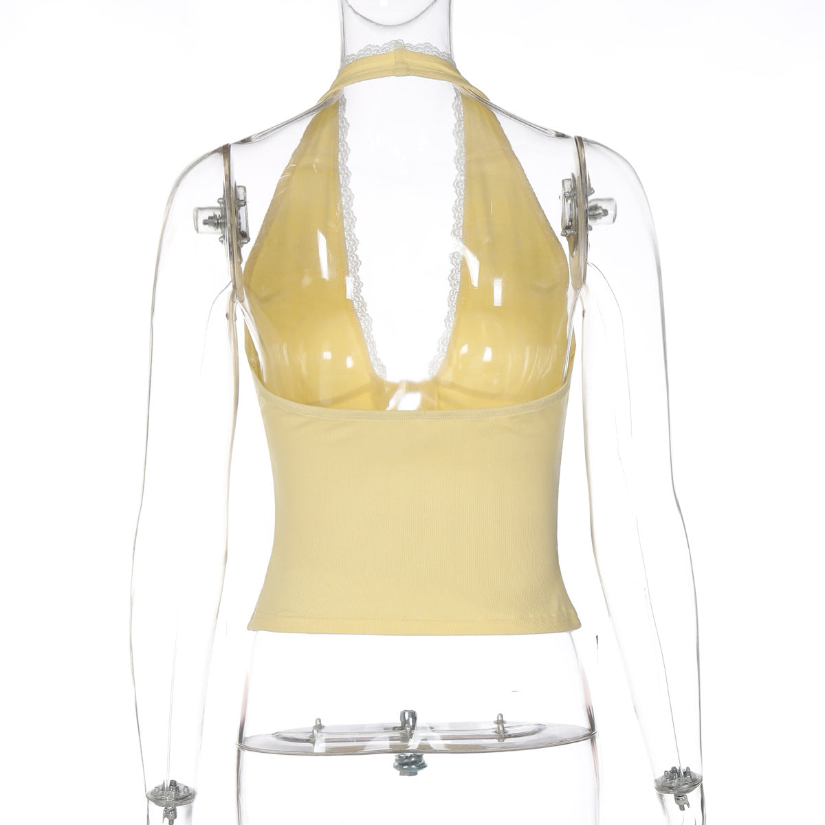 Women's Halter Lace Trim Crop Top