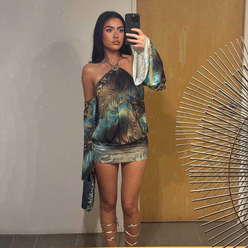 Women's Halter Long Sleeve Mini Dress