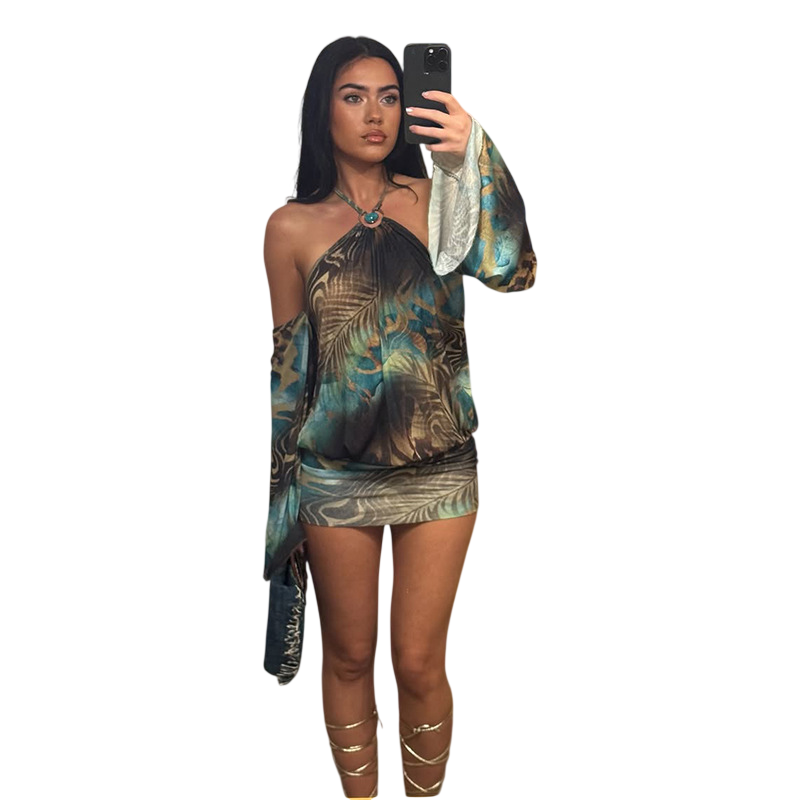 Women's Halter Long Sleeve Mini Dress
