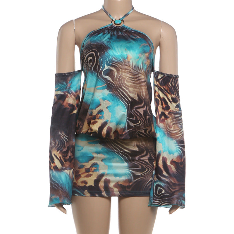Women's Halter Long Sleeve Mini Dress