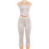 Women's Strapless Stripe Capri Set