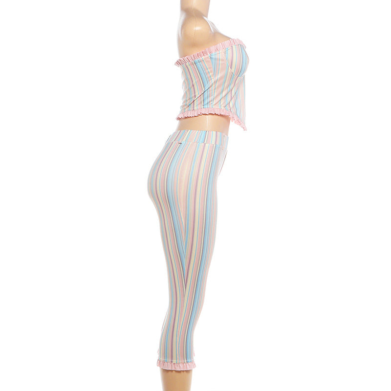 Women's Strapless Stripe Capri Set