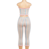 Women's Strapless Stripe Capri Set