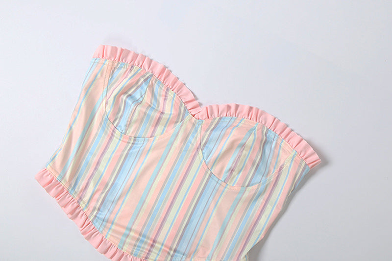 Women's Strapless Stripe Capri Set