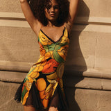 Women's Printed Lace Trim Mini Dress