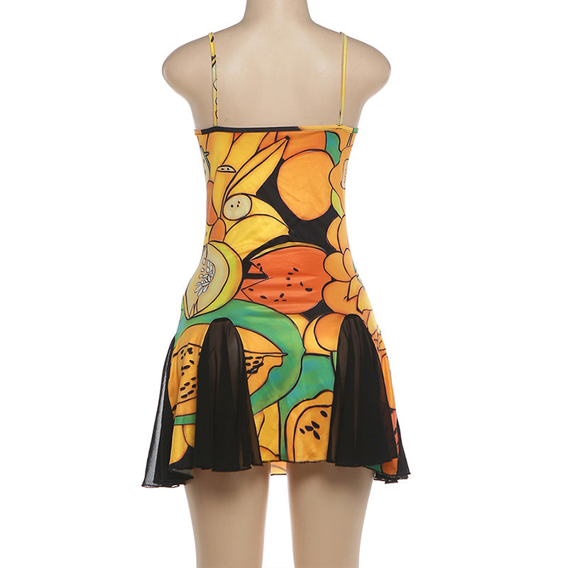 Women's Printed Lace Trim Mini Dress