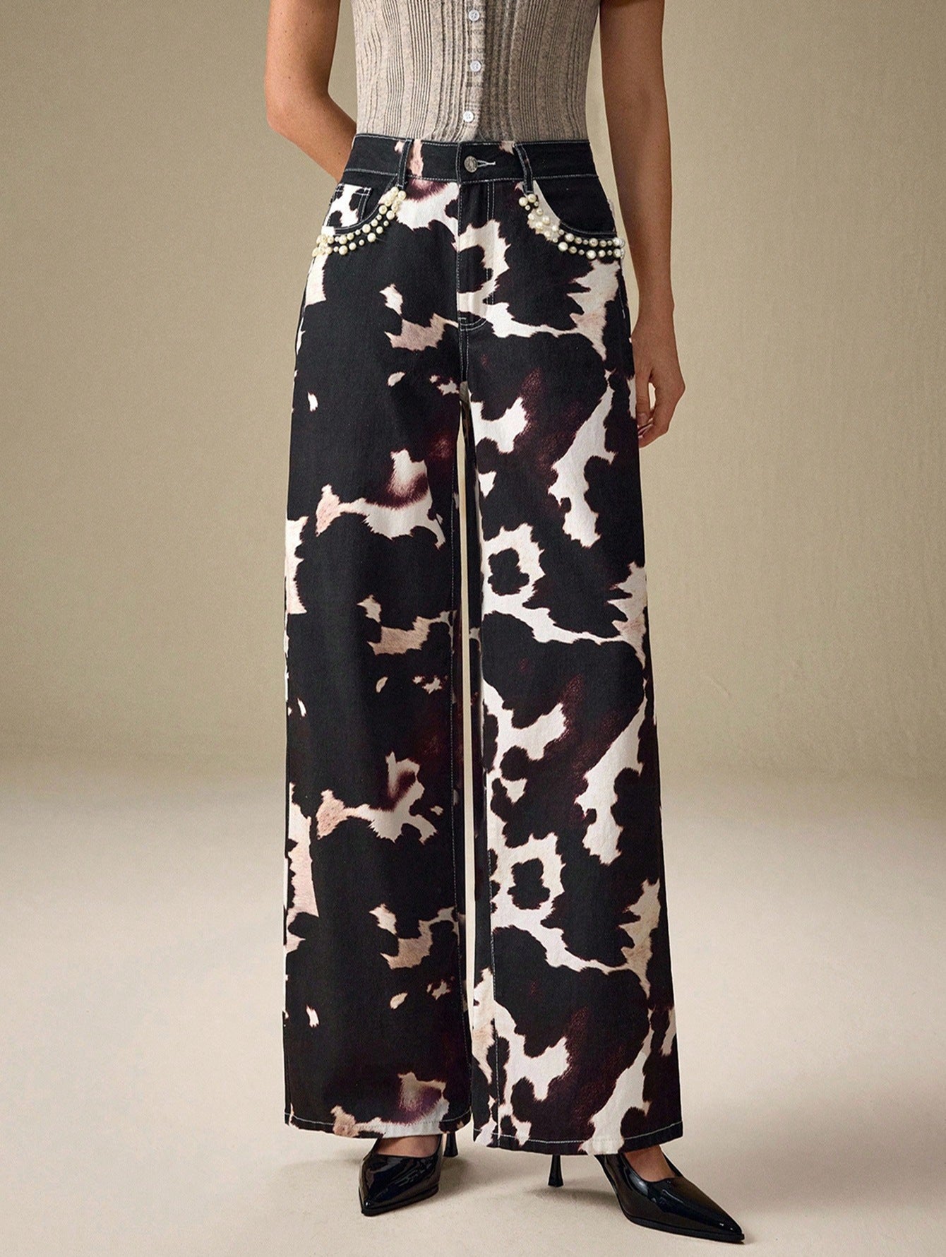 Women's Wide Leg Printed Jeans