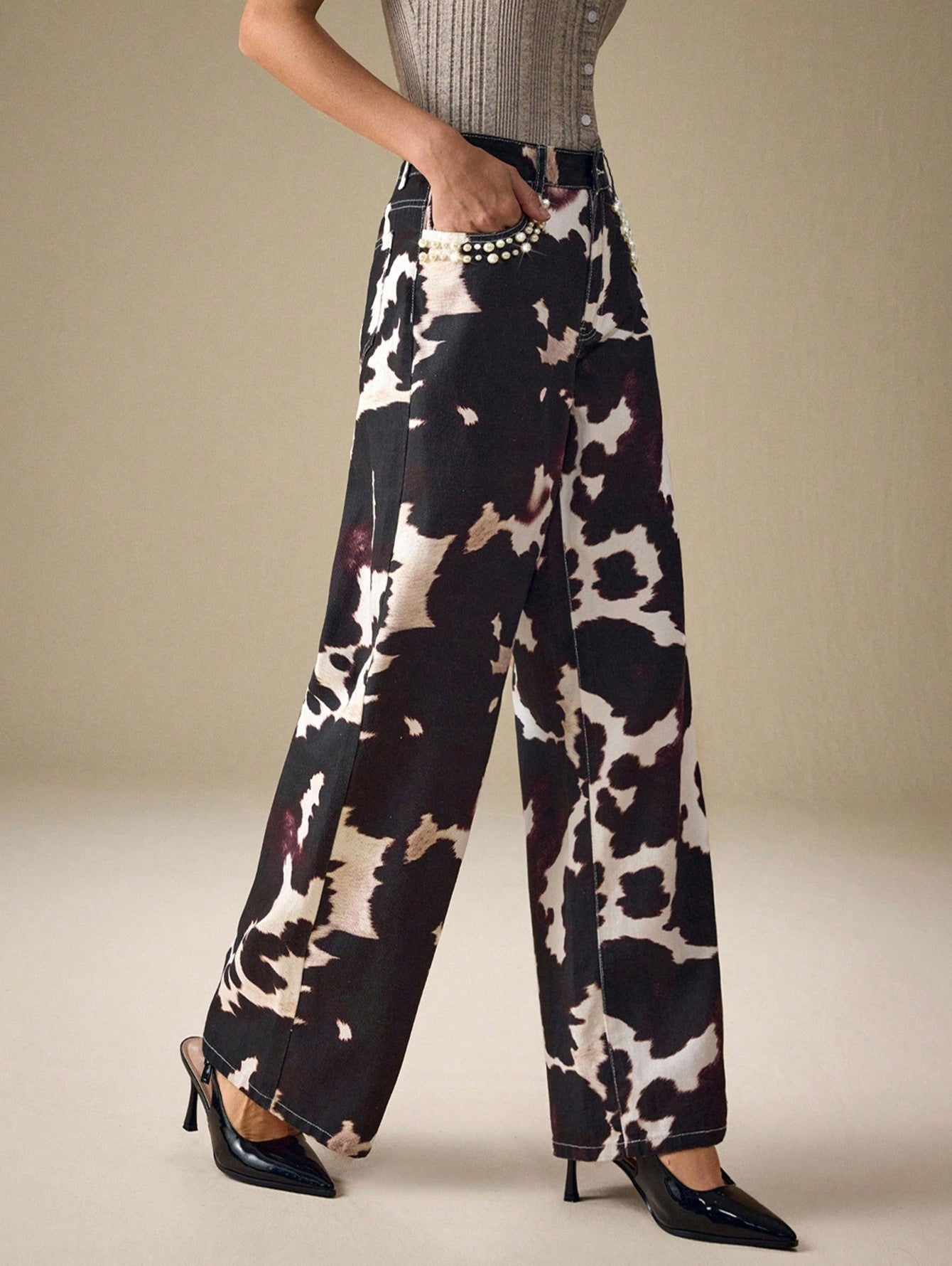 Women's Wide Leg Printed Jeans