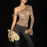 Women's One Shoulder Leopard Print Top