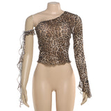 Women's One Shoulder Leopard Print Top